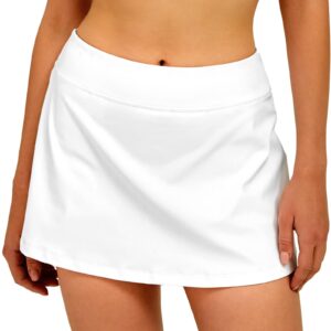 Stelle Women Tennis Skirt Golf Skorts Athletic High Waisted with Pockets Inner Shorts Sport Workout Pleated Pickleball(White-Nylon,S)