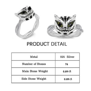 Jeulia Sterling Silver Cheshire Cat Rings for Women ​Enamel Rings Handmade Diamond White Fancy Black Cubic Zirconia ​Bridal Set Wedding Anniversary Engagement Promise with Jewelry Gift Box (silver, 7)