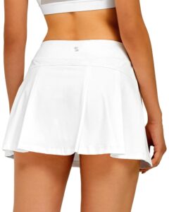 stelle women tennis skirt golf skorts athletic high waisted with pockets inner shorts sport workout pleated pickleball(white-nylon,s)