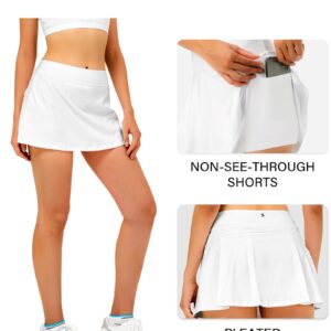 Stelle Women Tennis Skirt Golf Skorts Athletic High Waisted with Pockets Inner Shorts Sport Workout Pleated Pickleball(White-Nylon,S)