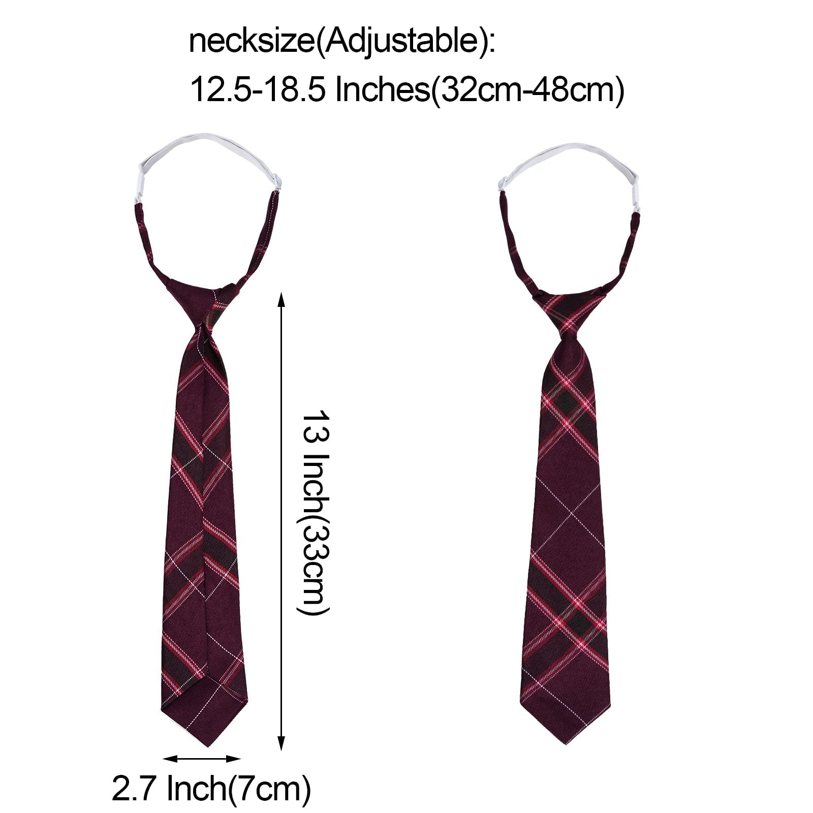 Sucrain 5pcs Boy's Necktie Pre-tied Adjustable Neck Strap Tie Plaid Zipper Tie for Wedding Graduation School Cosplay Uniforms