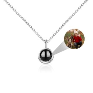 Personalized Photo Necklace Customized Photo Projection Necklace Round Pendant Necklace with Picture Inside Sterling Silver Projection Necklace Custom Jewelry Gifts for Women Wife Mom Christmas