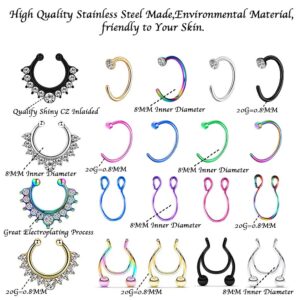 Naomimeier 20PCS Fake Nose Rings, Fake Septum Fake Nose Ring, Clip On Nose Ring, Faux Nose Ring, Fake Nose Piercings, Fake Lip Ear Nose Septum Rings, Stainless Steel Fake Piercings