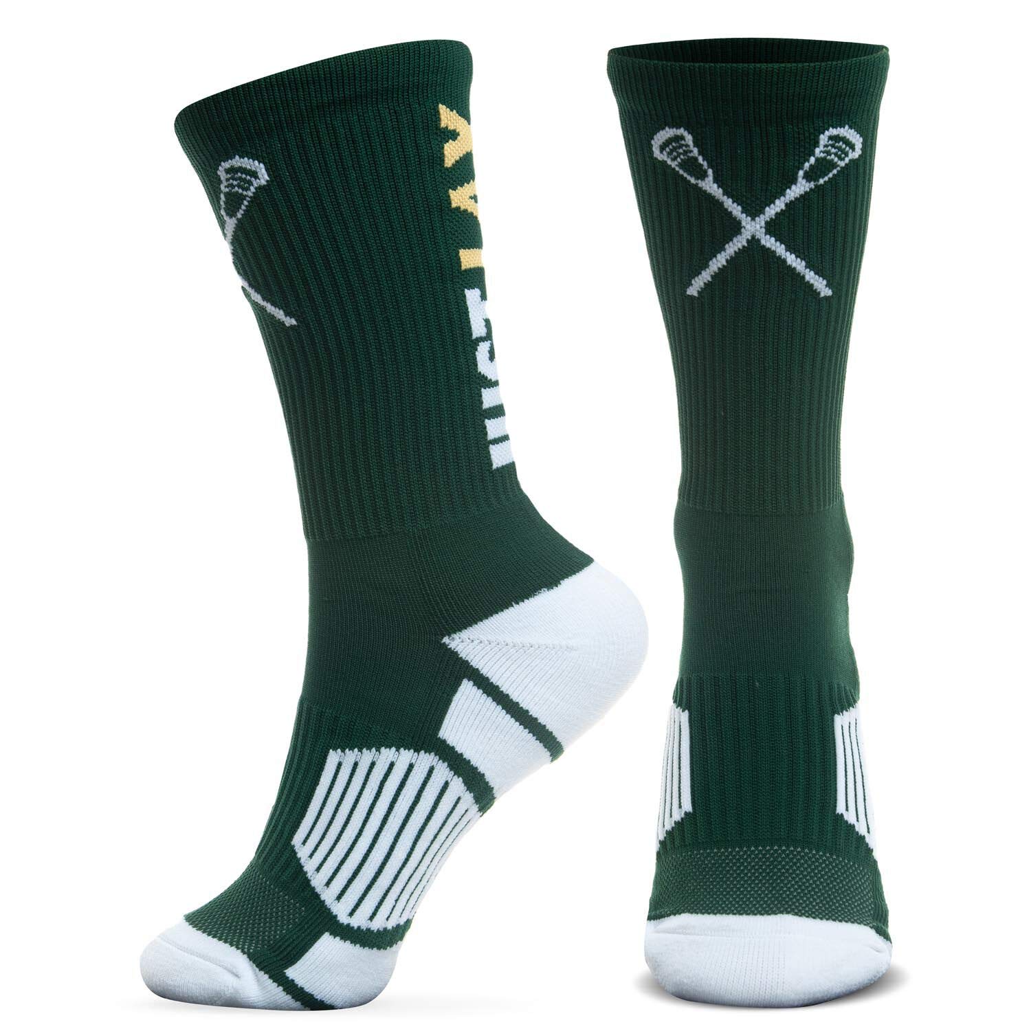 ChalkTalkSPORTS Lacrosse Athletic Mid-Calf Woven Socks | Just Lax Socks | Green | Size Small