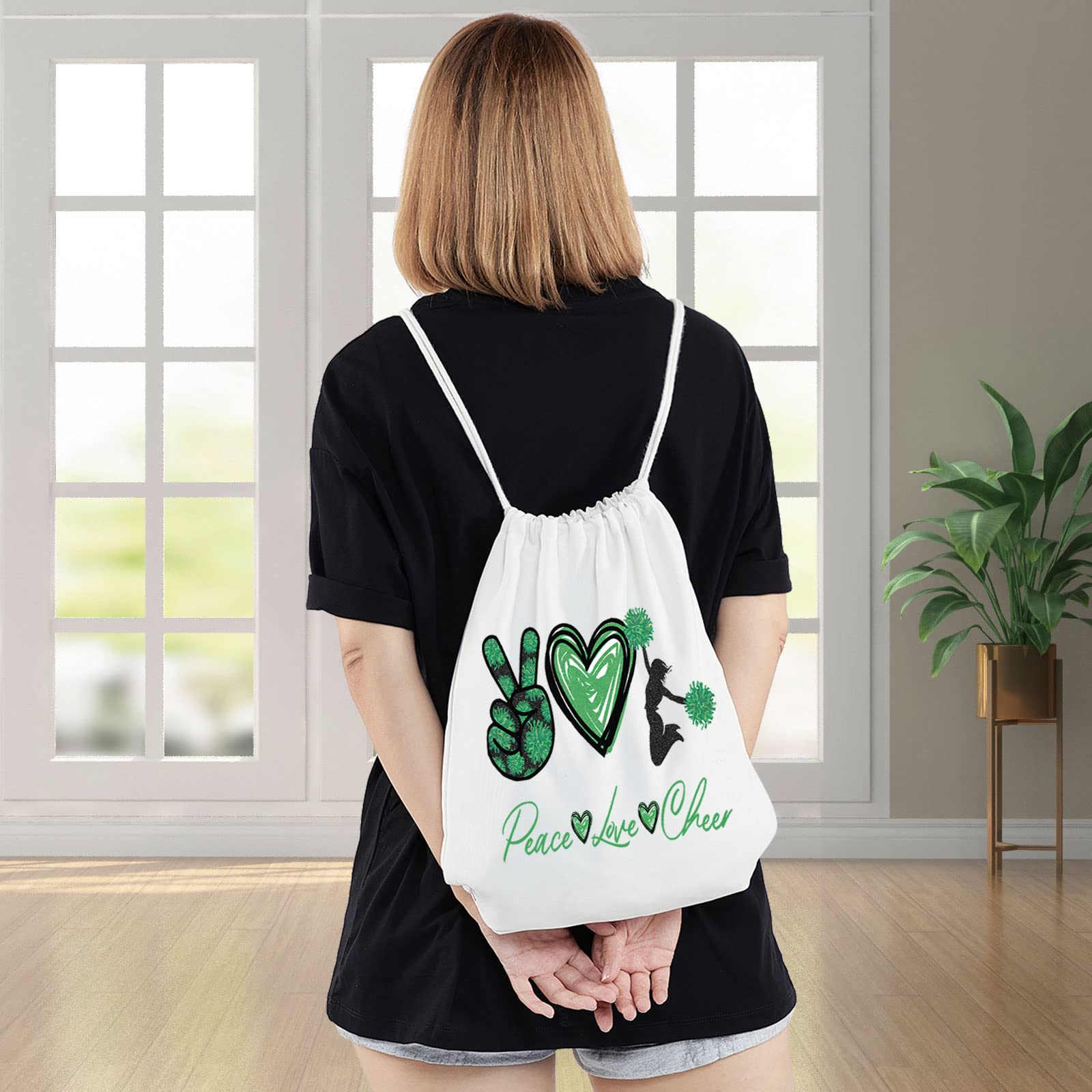 WZMPA Cheerleader Drawstring Backpack Cheerleading Leader Gift Peace Love Cheer Drawstring Travel Bag Cheer Team Merchandise (Peace Cheer)