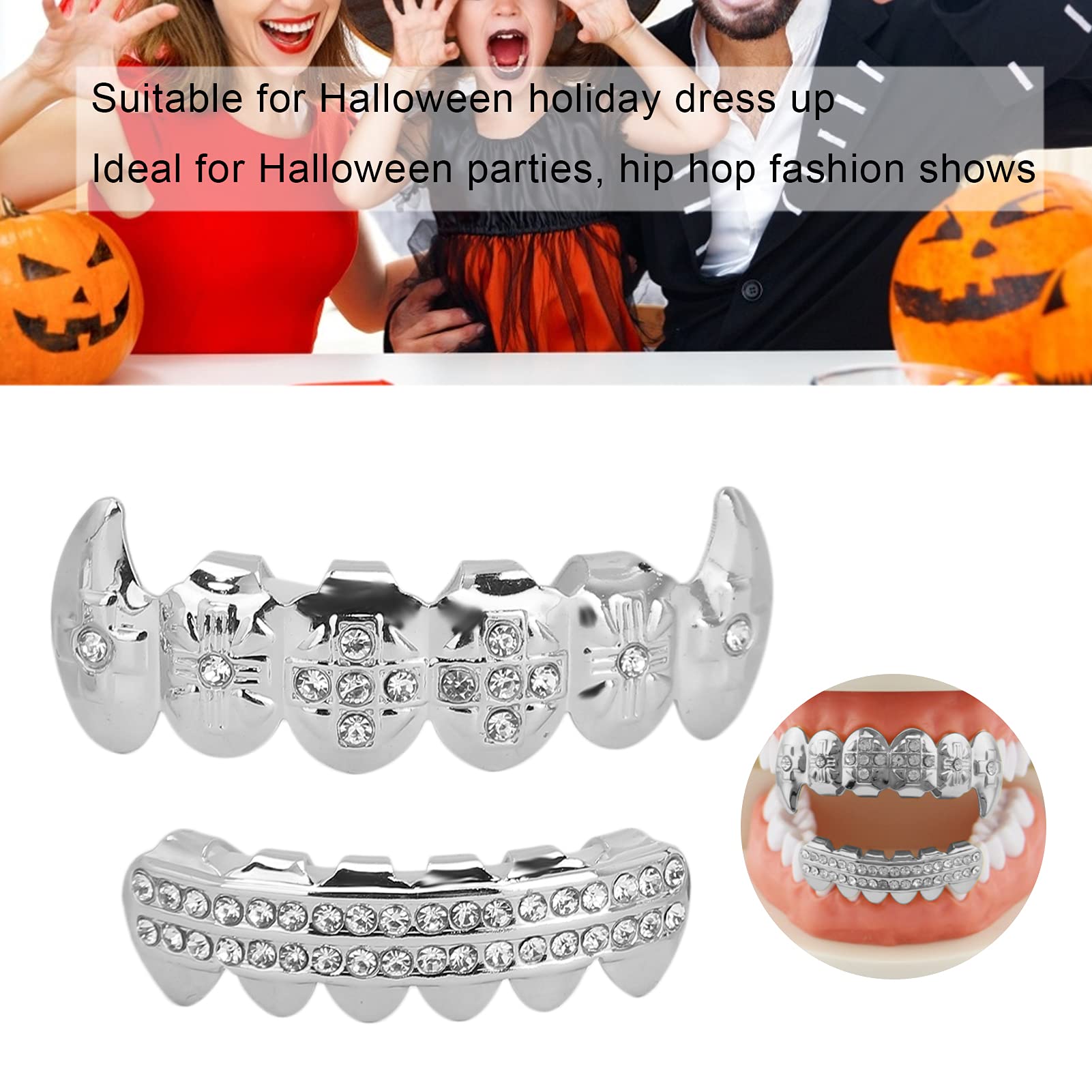 Hip Hop Teeth Decoration, Wear for Any Occasion Hip Hop Teeth Brace Copper for Birthday Present for Concert for Hip Hop Fashion Show for Halloween Party(Silver)