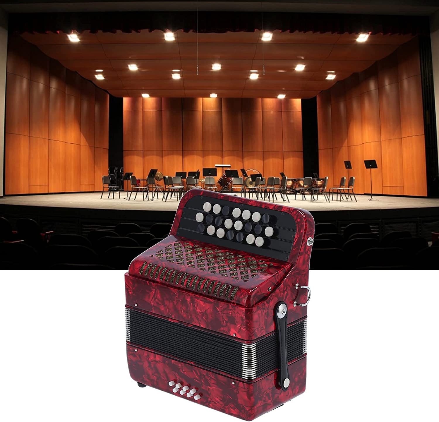 Accordian 22 Key 8 Bass Professional Button Reed Instrument Mini Accordion Instrument Musical Instrument for Beginner with Storage Bag(red)