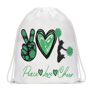 wzmpa cheerleader drawstring backpack cheerleading leader gift peace love cheer drawstring travel bag cheer team merchandise (peace cheer)