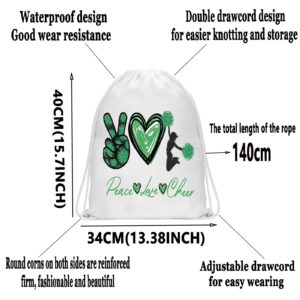 WZMPA Cheerleader Drawstring Backpack Cheerleading Leader Gift Peace Love Cheer Drawstring Travel Bag Cheer Team Merchandise (Peace Cheer)