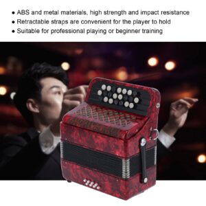 Accordian 22 Key 8 Bass Professional Button Reed Instrument Mini Accordion Instrument Musical Instrument for Beginner with Storage Bag(red)