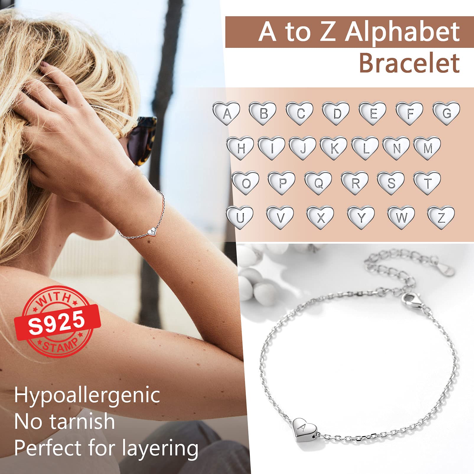 PROSILVER Initial a Heart Silver Charm Bracelet For Women Fashion Braclets Bangle Bracelt Braslet