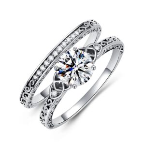 Ayafee 1.13 Carat (ctw) Moissanite Wedding Sets for Women, S925 Sterling Silver Vintage Bridal Sets Wedding Rings for Her - Size 7.5