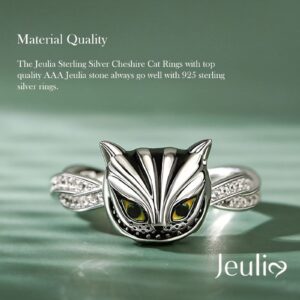 Jeulia Sterling Silver Cheshire Cat Rings for Women ​Enamel Rings Handmade Diamond White Fancy Black Cubic Zirconia ​Bridal Set Wedding Anniversary Engagement Promise with Jewelry Gift Box, silver,