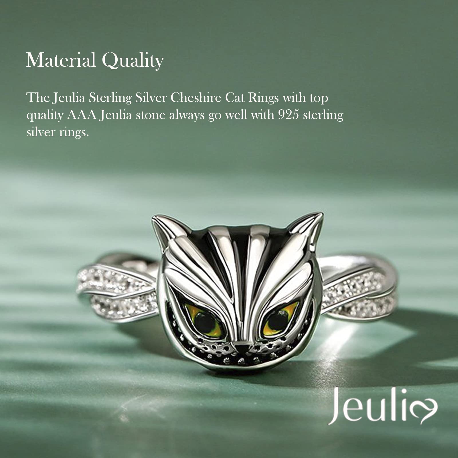 Jeulia Sterling Silver Cheshire Cat Rings for Women ​Enamel Rings Handmade Diamond White Fancy Black Cubic Zirconia ​Bridal Set Wedding Anniversary Engagement Promise with Jewelry Gift Box, silver,