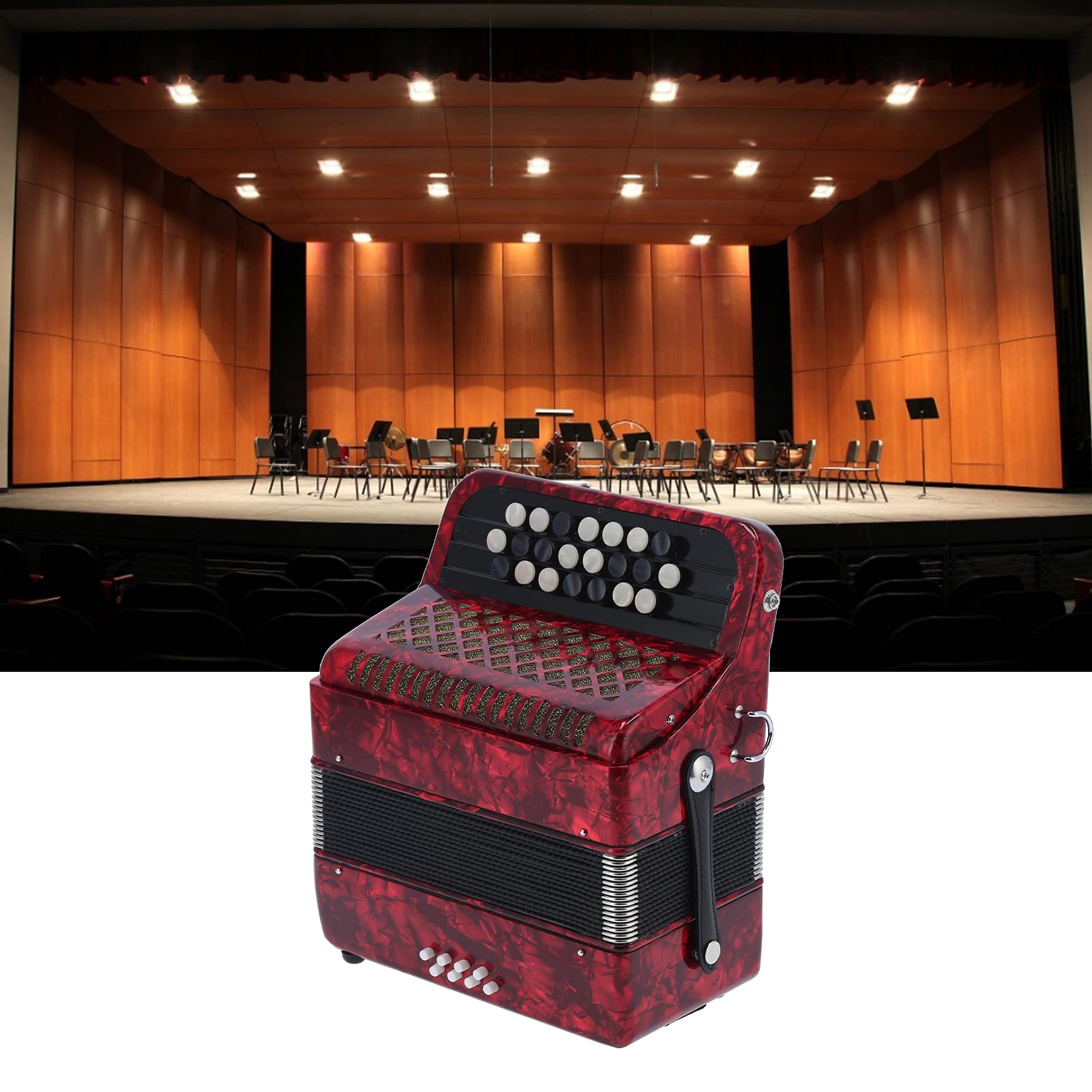 Accordian 22 Key 8 Bass Professional Button Reed Instrument Mini Accordion Instrument Musical Instrument for Beginner with Storage Bag(red)