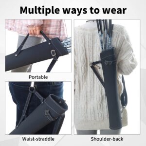 SOPOGER Archery Quiver,Leather Shoulder Back Arrow Quivers,Retro Waist Hip Arrow Bags,Dual Use with Large Pouch,Adjustable Belt for Outdoor Hunting & Target Practicing (Black)