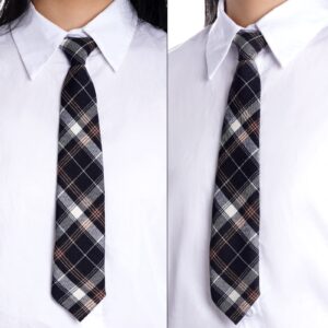 Sucrain 5pcs Boy's Necktie Pre-tied Adjustable Neck Strap Tie Plaid Zipper Tie for Wedding Graduation School Cosplay Uniforms