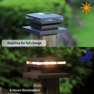 Dynaming 8 Pack Solar Post Lights, Outdoor Decorative Post Cap Light, Solar Powered Black Shell Caps, Brightness Warm White LED Lighting for Fence Deck Patio, Fit 4x4, 5x5 or 6x6 Vinyl/Wooden Posts