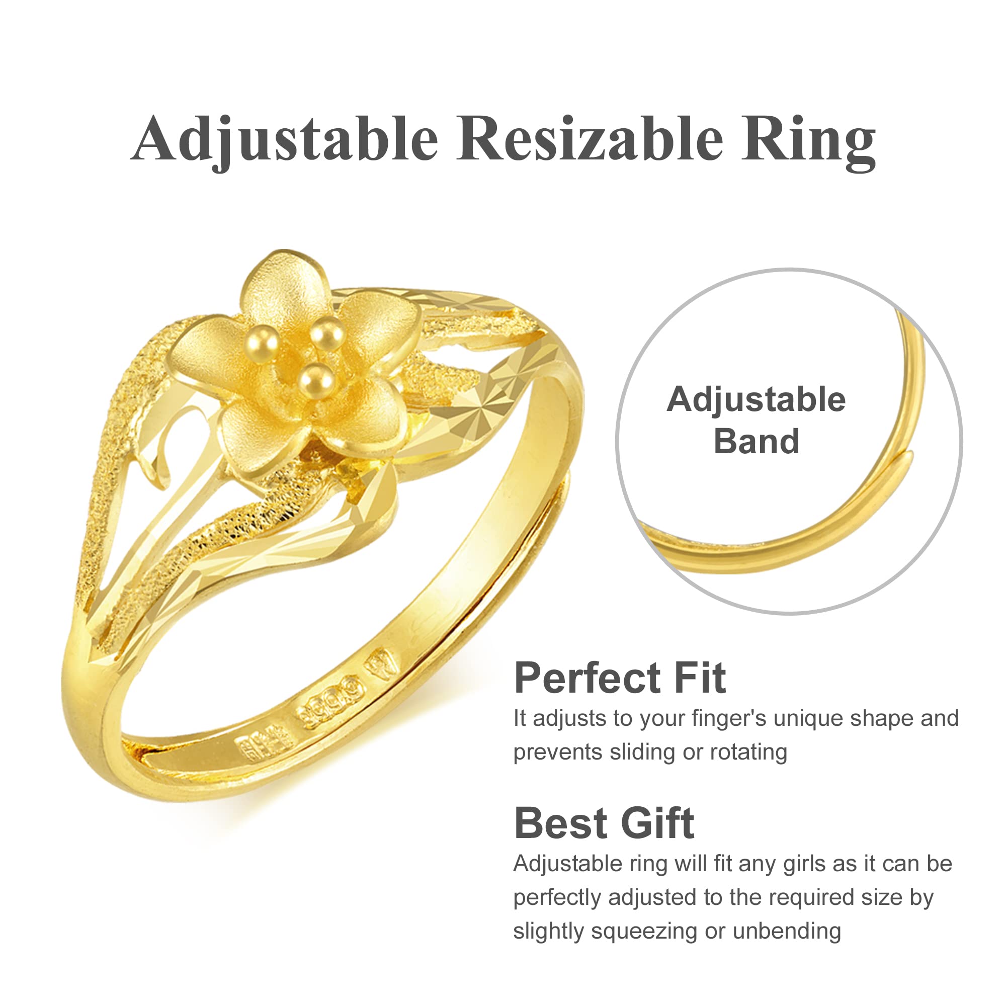 CHOW SANG SANG 999.9 24K Gold Price-by-Weight 3.36g Gold Floral Ring for Women and Wedding Occasion 48949R | Size: Adjustable