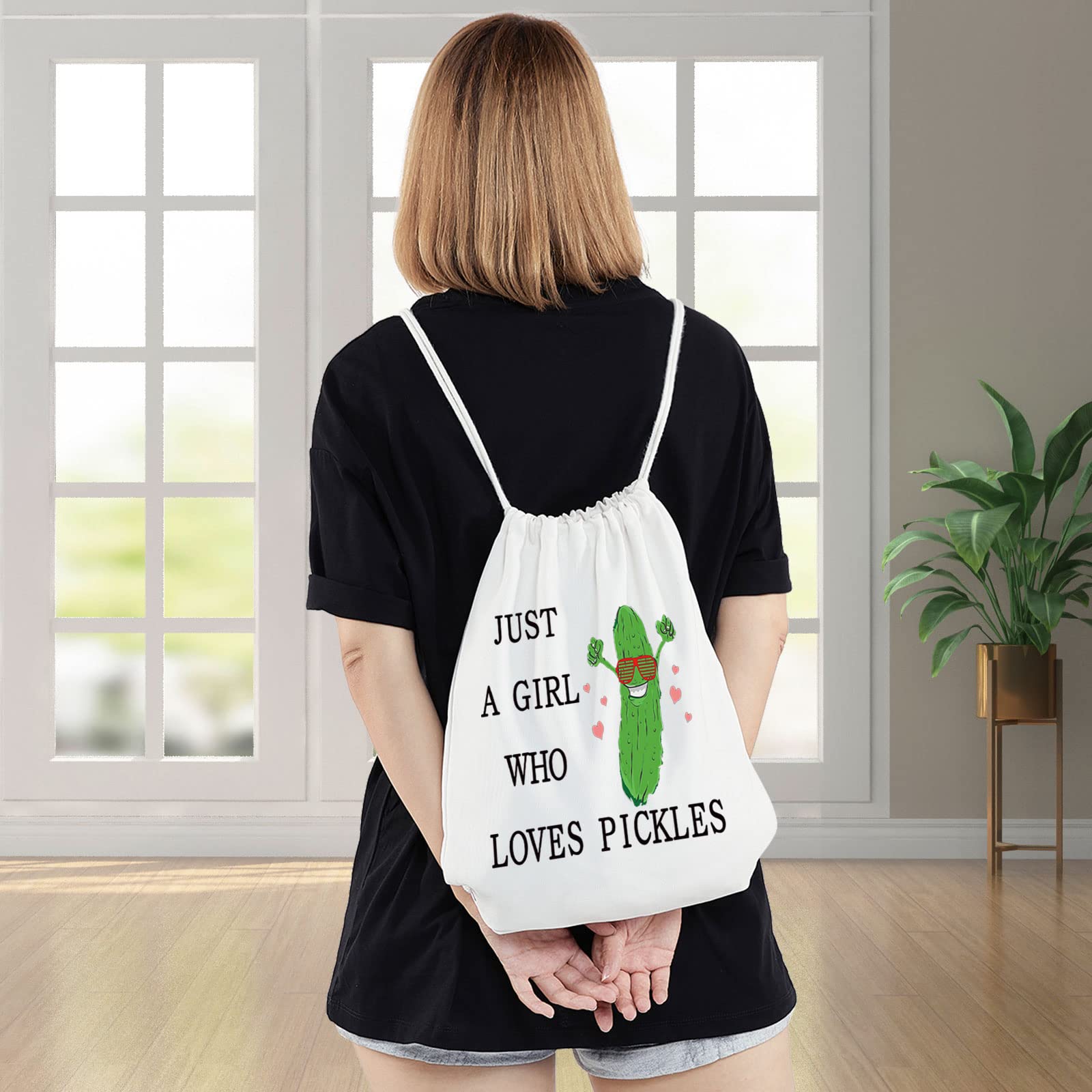 WZMPA Pickle Drawstring Backpack Pickle Food Party Gift Just Who Loves Pickles Drawstring Travel Bag Pickle Lover Gift (Who Loves Pickles)