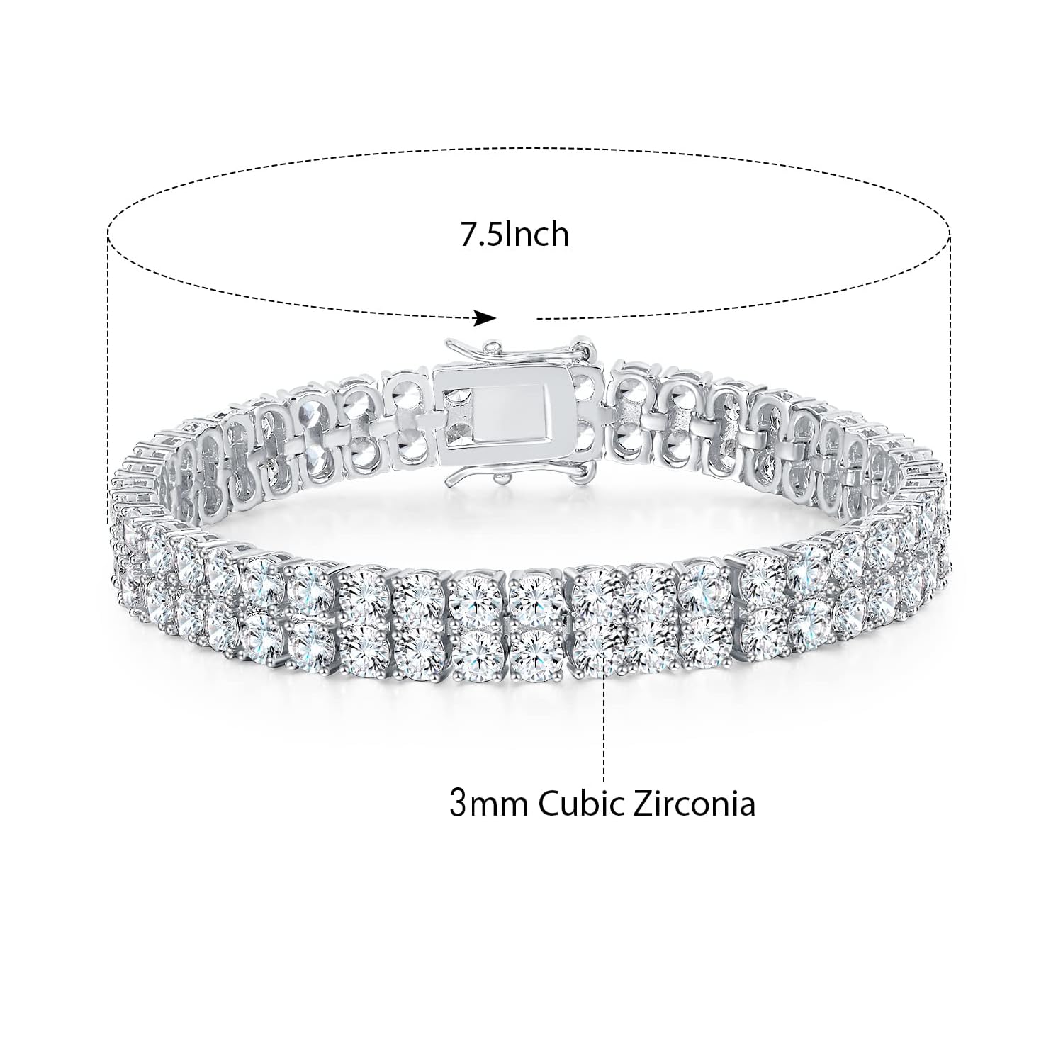 Gemsme Tennis Bracelets for Women Men,18K White Gold Plated 2 Row 3.0 Round Cubic Zirconia Tennis Bracelet Iced Out Hip Hop Bracelet