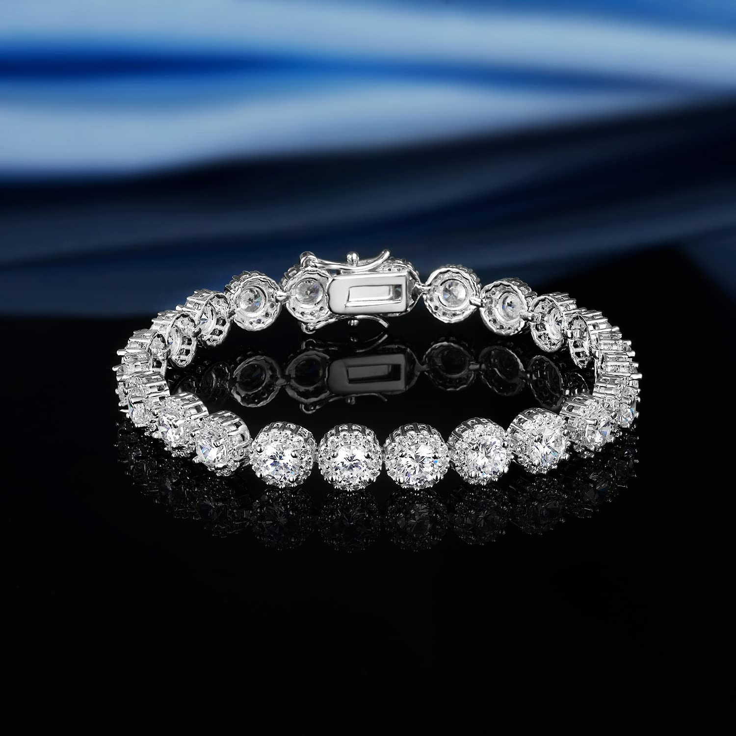 Gemsme Tennis Bracelet for Women 1 Row 18K White Gold Plated 5mm Round Cubic Zirconia Bracelets