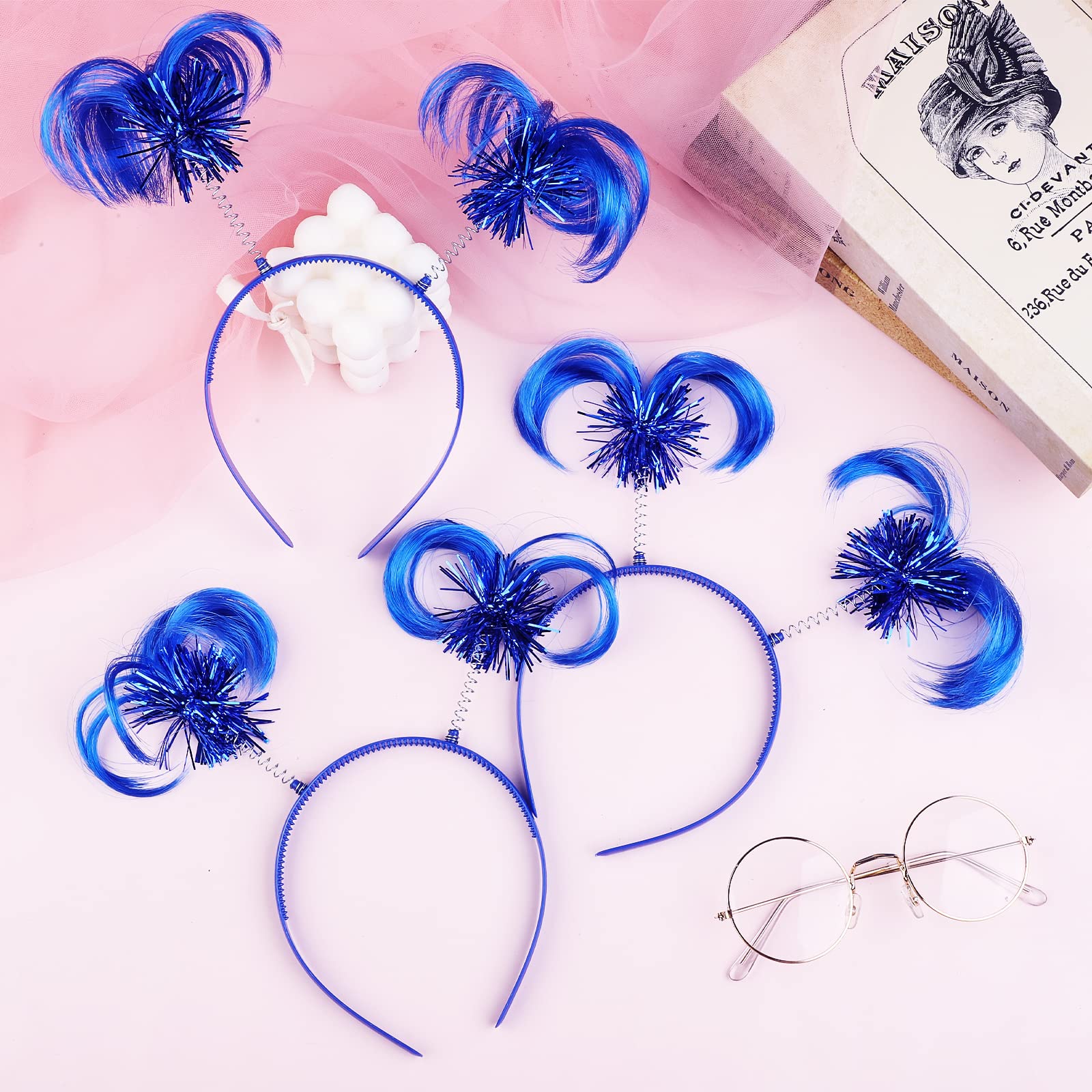 RUODON 4 Pack Ponytail Headband Feather Party Head Bopper Headband Feather Headwear Accessory, One Size, Blue