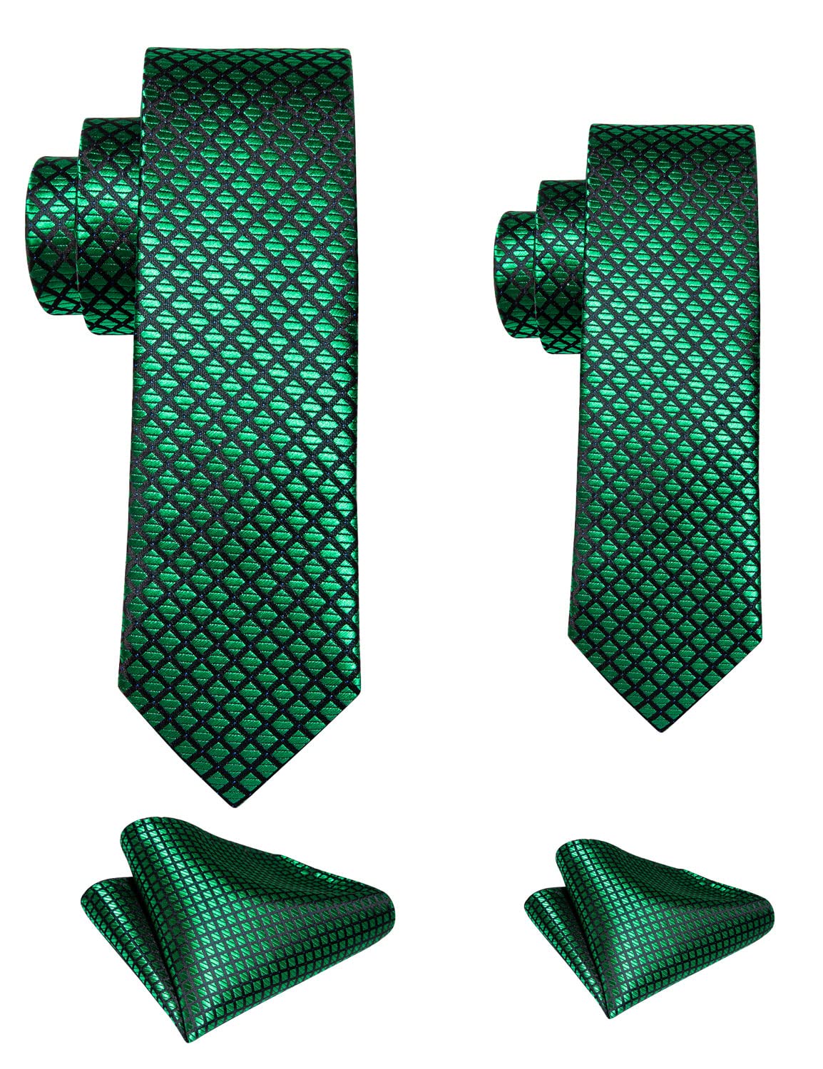 Barry.Wang Necktie Boy Silk Plaid Tie Set Father and Son Check Tie Set Hanky Engagement