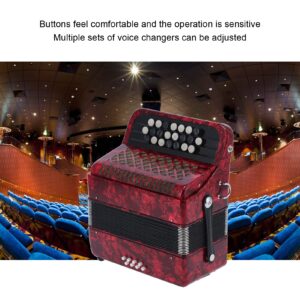 Accordian 22 Key 8 Bass Professional Button Reed Instrument Mini Accordion Instrument Musical Instrument for Beginner with Storage Bag(red)