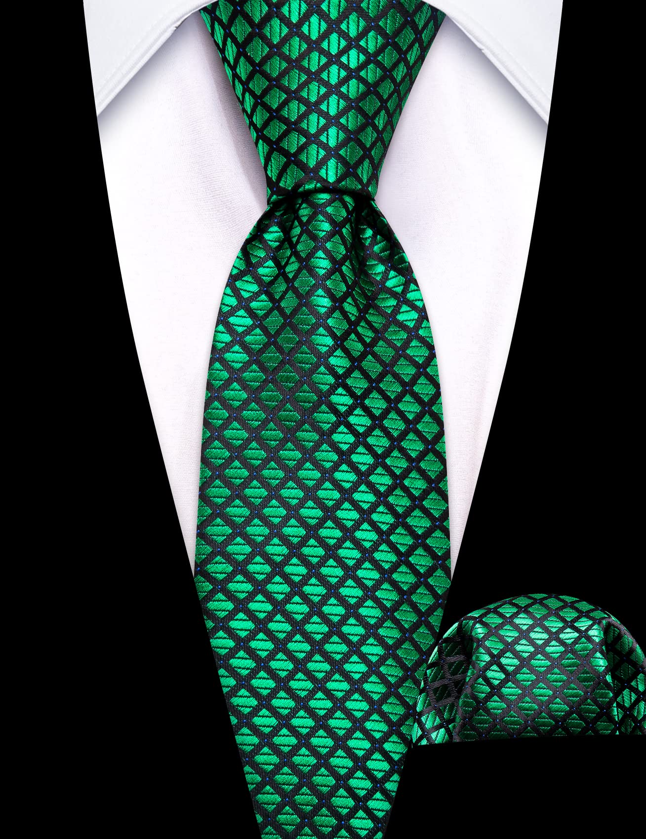 Barry.Wang Necktie Boy Silk Plaid Tie Set Father and Son Check Tie Set Hanky Engagement