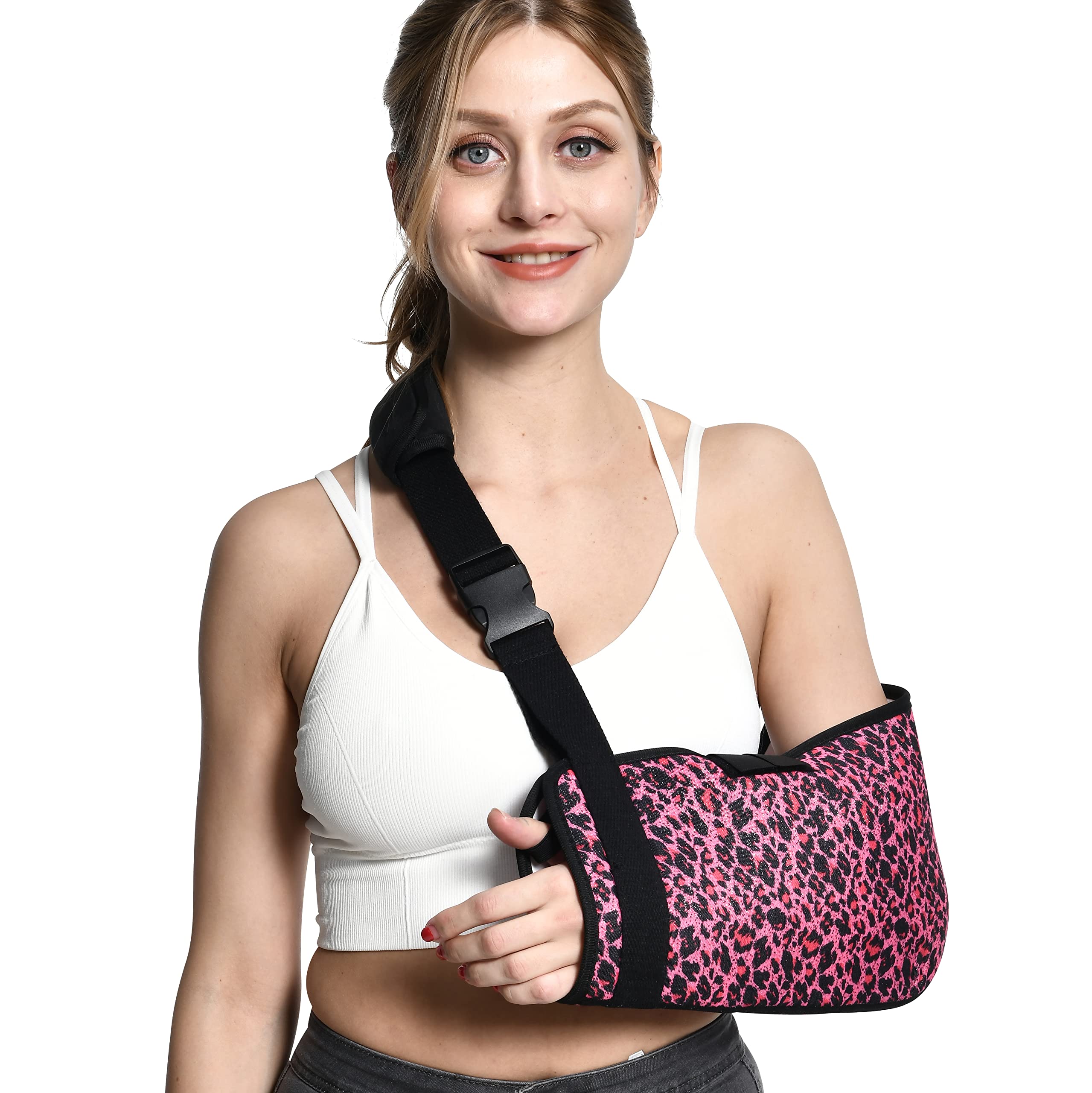 Ledhlth Soft Foam Arm Sling Red Leopard for Shoulder Men Women Arm Support Brace for Broken Collarbone Shoulder Immobilizer for Shoulder Injury