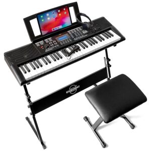 Starument 61 Key Premium Electric Keyboard Piano for Beginners with Stand, Built-in Dual Speakers, Microphone, Headphone, Bench & Display Panel