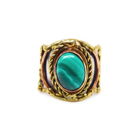 Anju Mixed Metal and Malachite Stone Ring for Women R2215 0