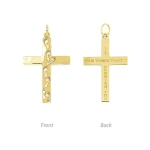 Lucchetta - Foot Prints in the Sand Yellow Gold Jesus Cross Pendant/Authentic Christian Jewelry from Italy/for Necklaces (up to 4mm)