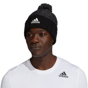 adidas Men's Recon Ballie Pom Beanie, Black-Grey Six Marl/White/Black, One Size