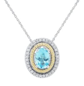 atharv collection 1 ct oval cut created blue aquamarine halo pendant necklace 14k two tone gold finish