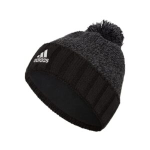 adidas men's recon ballie pom beanie, black-grey six marl/white/black, one size