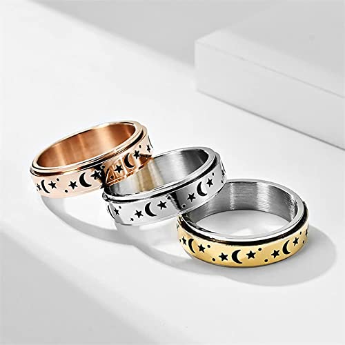 Personalized Stainless Steel Spinner Ring for Anxiety Fidget Rings for Relieving Stress Anxiety Ring for Mom Sun Moon Stars Ring Gold Promise Couple Rings for Him and Her Engagement Wedding Band Ring Size 6-11 Mother's Day Gift (Style 2)