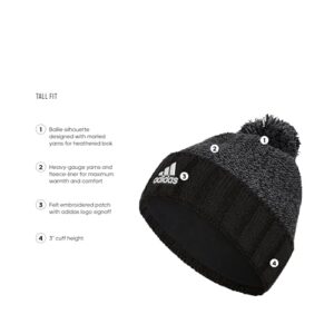 adidas Men's Recon Ballie Pom Beanie, Black-Grey Six Marl/White/Black, One Size