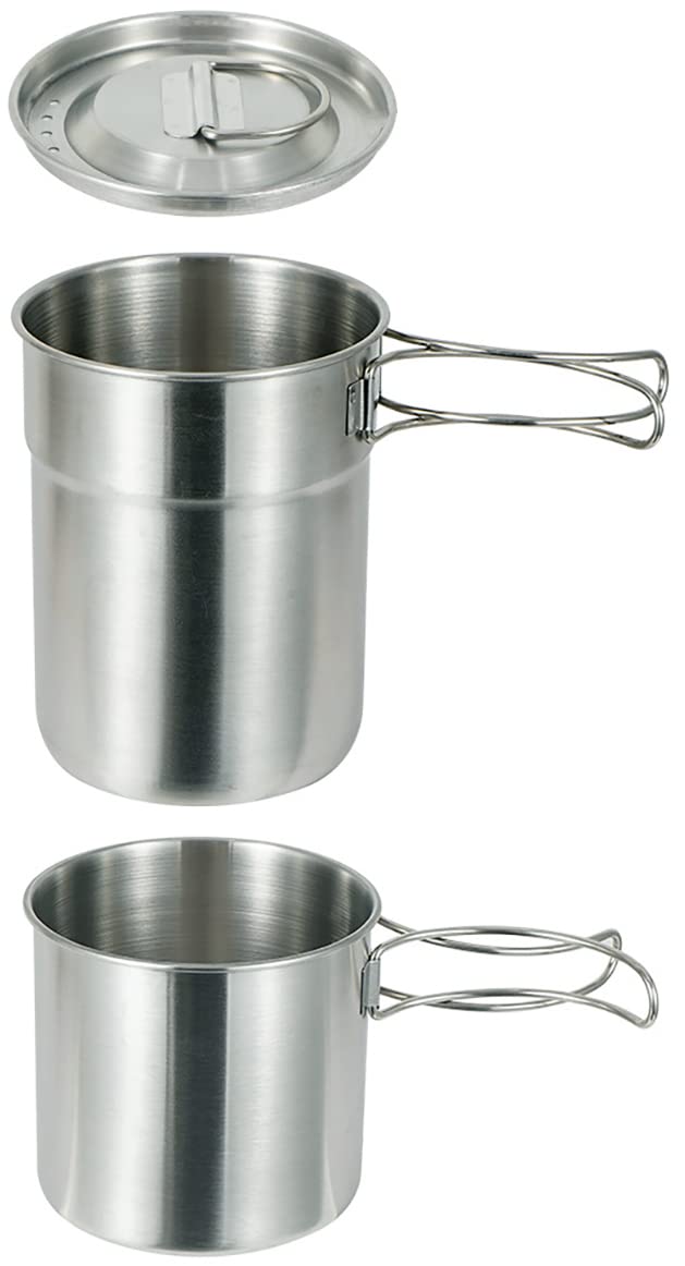 DZRZVD Camping Cups and Mugs Pot 2Pcs -304 Food Grade Stainless Steel - Outdoor Cookware Set with Vented Lid -33oz Big+24oz Small for Backpacking Picnic Hiking