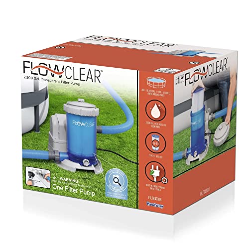 Bestway 58671E Flowclear 2,500 Gallon Transparent Filter Pump for Above Ground Swimming Pools with Adaptors and Energy Saving Plug