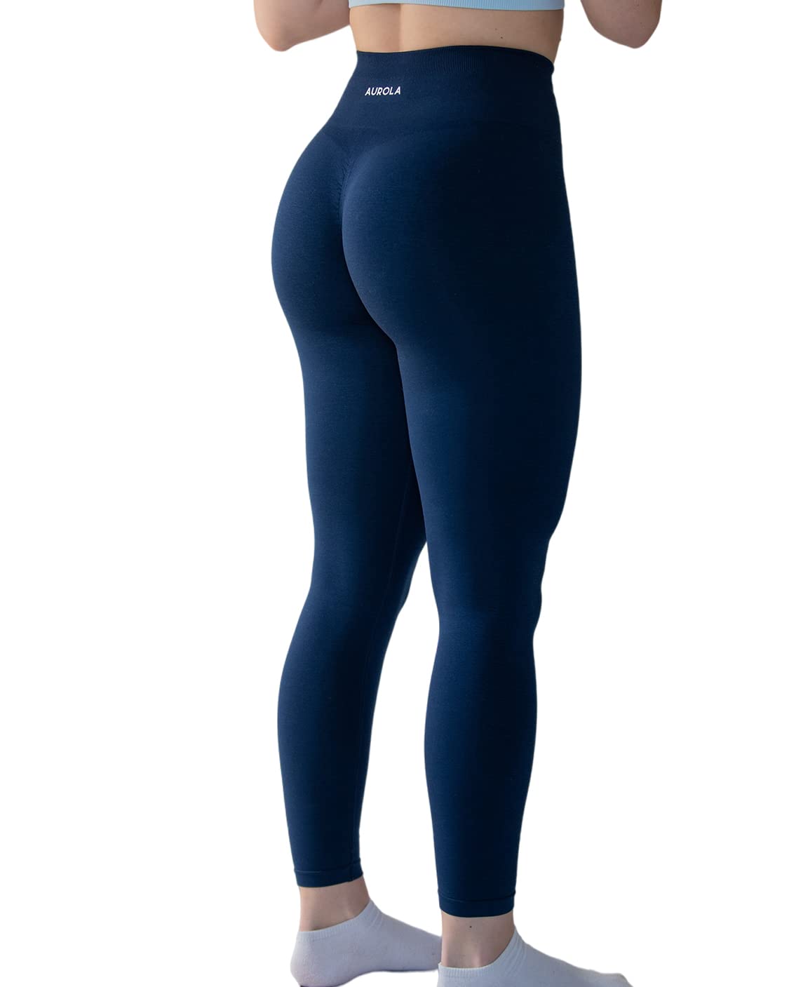 Seamless Scrunch Legging Women Yoga Pants 7/8 Tummy Control Workout Running for Workout Fitness Sport Active Ankle Legging-25'' (L, Tuxedo Blue)