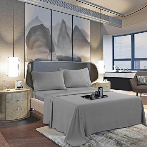 Mocassi Queen Sheet Set - Luxury Hotel 1800 Premier Bedding Sheets & Pillowcases - Ultra Soft Breathable & Cooling Bed Sheets - Deep Pocket - Wrinkle Resistant - 4 Piece Set - Queen, Gray