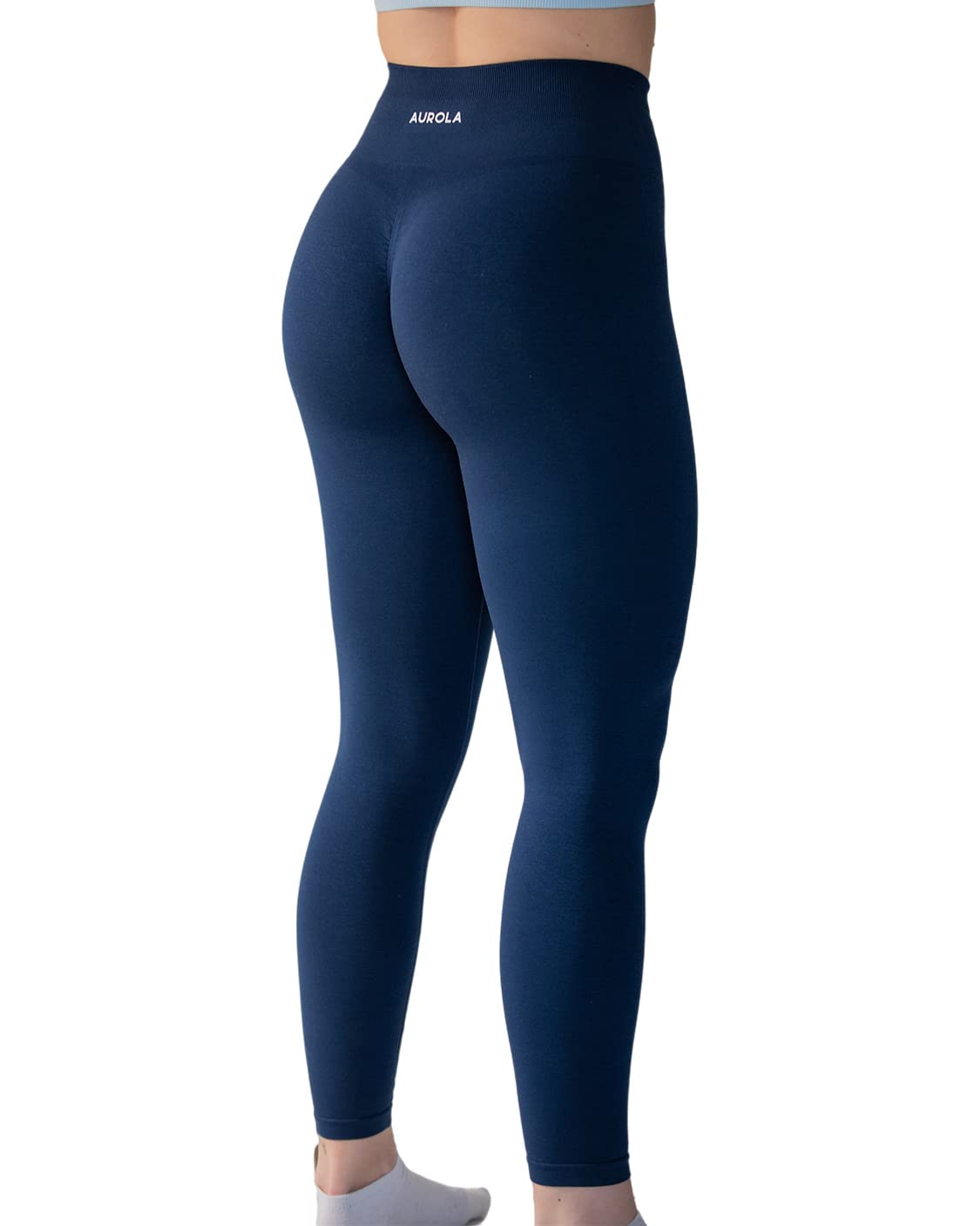 Seamless Scrunch Legging Women Yoga Pants 7/8 Tummy Control Workout Running for Workout Fitness Sport Active Ankle Legging-25'' (L, Tuxedo Blue)