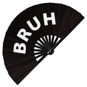 bruh hand fan party accessories folding fan bamboo rave event festivals handheld fan for women and men (black)