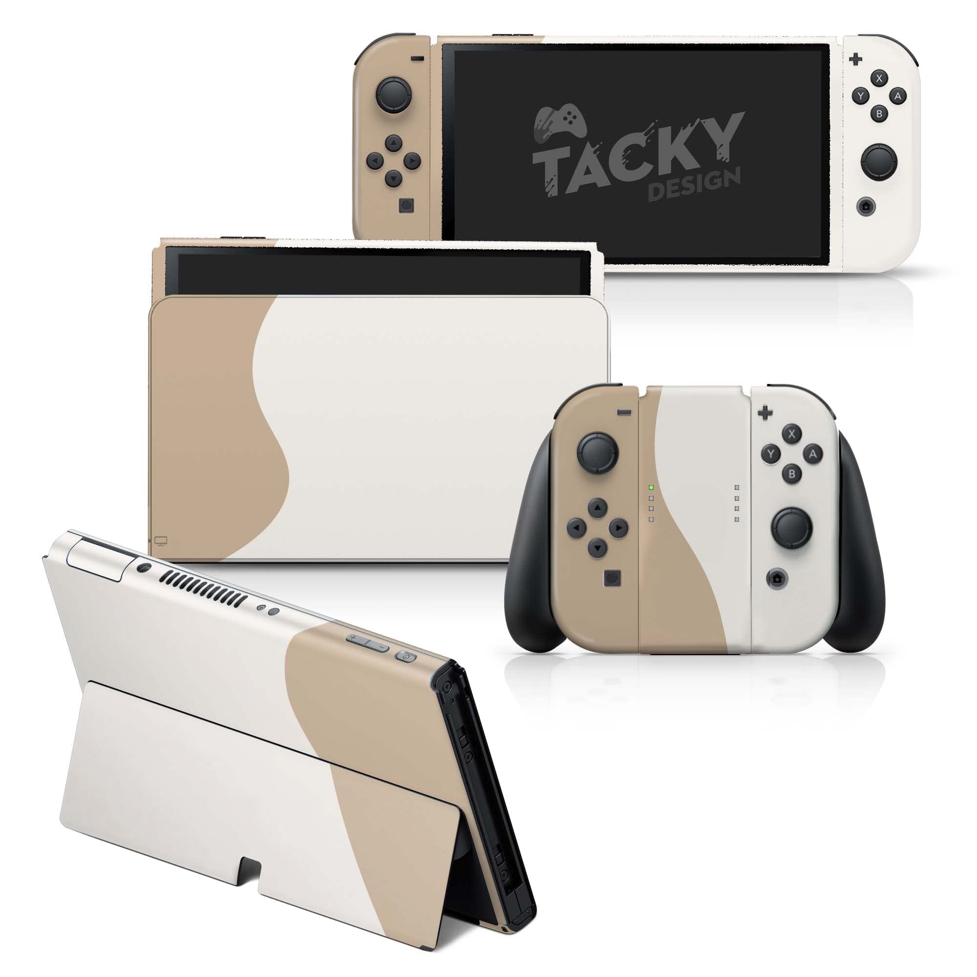 Tacky Design Beige Colorwave Skin Compatible with Nintendo Switch OLED Skin - Vinyl 3M Color Blocking Stickers Set - Compatible with Nintendo Switch OLED Skin Joy Con, Console, Dock - Decal Full Wrap