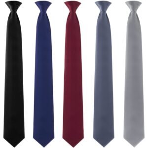 Clip on Ties for Men Solid Color Men's Tie Clip on Ties 20 Inch Pretied Men's Clip Ties Uniform Solid Clip on Tie (Black, Grey, Blue, Burgundy, Light Grey, 5 Pieces)