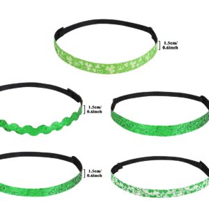 MoKo St Patricks Day Headband 5Pack, Non-Slip Stretchy Green Glitter Clover Headbands Accessories for Women Girls Teens