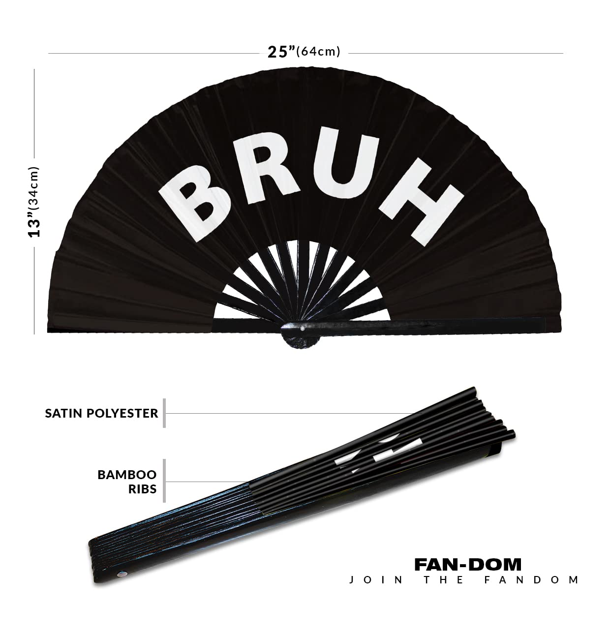 Bruh Hand Fan Party Accessories Folding Fan Bamboo Rave Event Festivals Handheld Fan for Women and Men (Black)