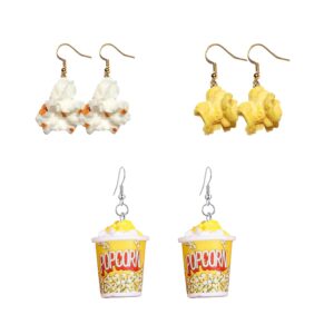 YUNXI 3 Pairs Handmade Resin Simulation Food Dangle Earrings Creative Cute Ice-Cream Cake Statement Drop Earrings Set Novelty Kawaii Funny Popcorn Biscuits Earrings for Women Jewelry (3 Pairs)